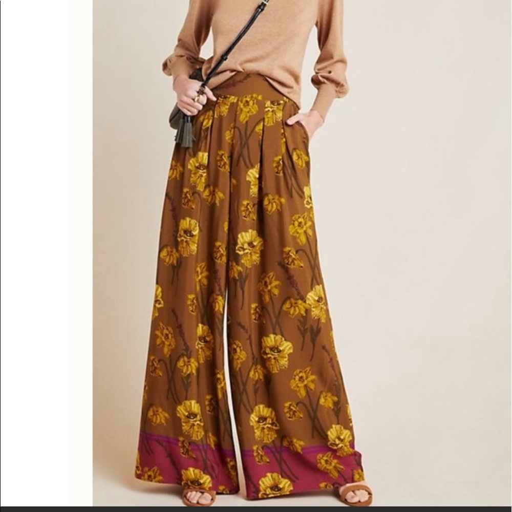 Drapey floral print Anthropologie pants.